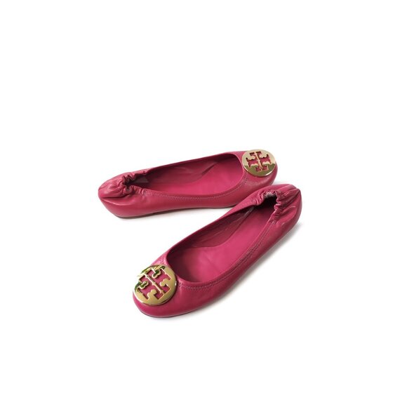 Tory Burch Size 7.5 Hot Pink Leather Reva Ballets - Picture 2 of 9